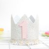 White 1st Birthday Crown For Girls，Glitter Boho 1st Birthday Crown，Milky White 1st Birthday Hat For Girls，Pink And White First Birthday Party Hat，Natural Boho Decorations For Baby's First Birthday