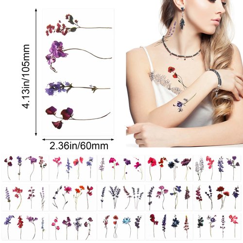 OIIKI Flower Temporary Tattoo Stickers 30 Sheets, Watercolor Lavender Fake Tattoos for Adult Women Girls, Sexy Female Floral Fun Cute Tiny Small Branch Tattoo Sticker for Ankle Wrist Neck