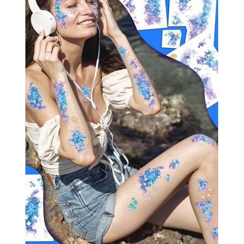 16 Sheets Mermaid Scale Temporary Tattoos - Decoracion De Sirena Para CumpleañOs - Mermaid Temporary Tattoos for Adults Kids, Mermaid Tattoos for Mermaid Costume Makeup