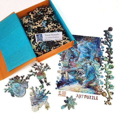 Wooden Puzzle for Adults - Uniquely Shaped Pieces - Made in The USA by FoxSmartBox - 230 Pieces - Forest Nymphs