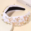 PHALIN Bow Headband for Women Gold Butterfly Bow Knot Headbands Embellished Rhinestone Crystal Wide Top Knot Headband Jeweled Ribbon Bow Hair Accessories Party Favors Gifts (White)