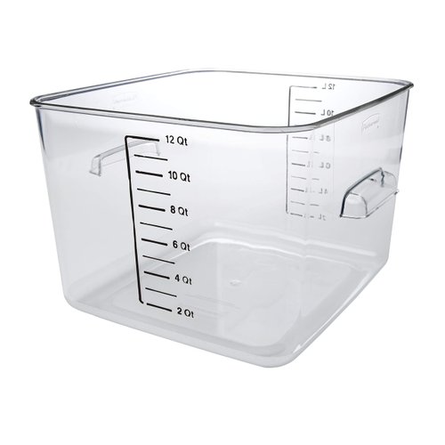Rubbermaid Commercial Products, Space Saving Square Food Storage Container, 12 Quart, Clear, for Kitchen, Sous Vide, and Meal Prep