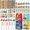 Erweicet Train Party Favors 72PCS Slap Bracelets DIY Stickers Temporary Tattoos Keychains Plastic Straws Gift Bags for Kids Car Theme Birthday Party Baby Shower