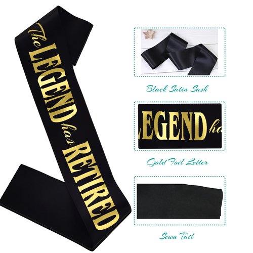 HUBEISIYU The Legend Has Retired Sash, Officially Reitred Sash for Men and Women Gift idea for Retirement Party Decorations Supplies, Black + Gold(The Legend has Retired)