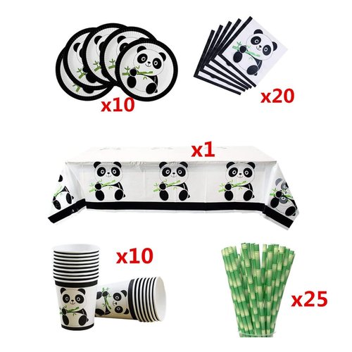 66 Pcs Panda Party Supplies, Panda Disposable Tableware Set with Panda Plates Cups Napkins Straws Tablecloth for Kids Baby Shower Birthday Decorations