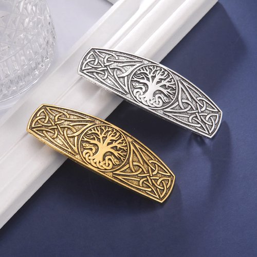 Amaxer Vintage Viking Barrettes for Women Girls Celtic Ancient Nordic Odin's Raven Hair Clips for Thick Thin Hair Vintage French Hair Clips Hair Styling Accessories (Silver-Tree of Life-new version)