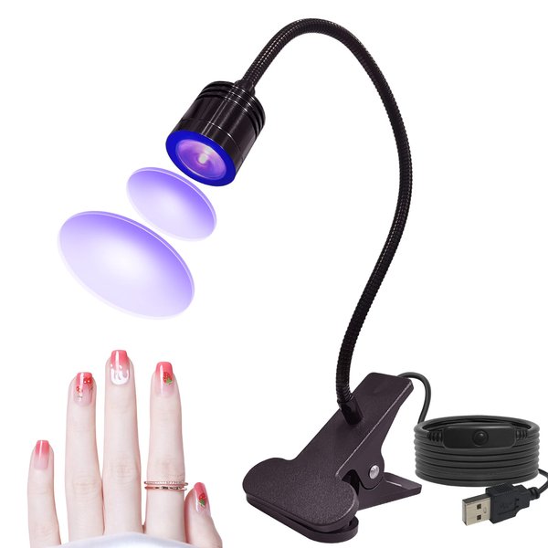 UV Nail Lamp, 395nm UV LED Black Light, UV Lamp for Nails with Flexible Gooseneck and Clamp, Portable Black Gel Nail Light USB Input, Nail Cure Light, Manicure Dryer UV Curing Light Salon Home DIY