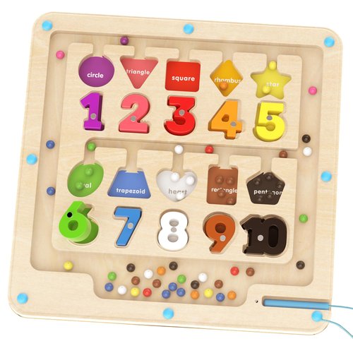 DRQ Magnetic Color and Number Maze - Wooden Color Matching Learning Counting Toddler Puzzle Board - Educational Fine Motor Skills Toys Montessori Toys for 3 4 5 Years Old, Number Shape