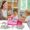Pretend Play Calculator Cash Register Toy Gift for Kids Age 3, 4, 5, 6, 7, 8+ Year Old, 73 Pcs Grocery Store Playset with Microphone, Credit Card, Pink Play Cash Register for Toddlers Kids 4-8
