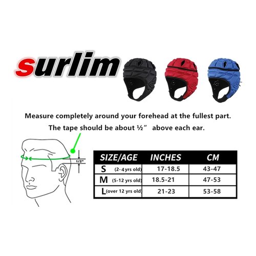 Surlim Rugby Helmet Headguard Headgear for Soccer Scrum Cap Soft Protective Helmet for Kids Youth Black Medium