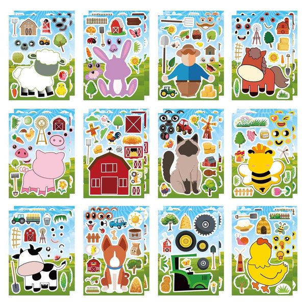 24 Sheets Make Your Own Farm Animals Stickers Make A Face Stickers for Kids Toddlers with Fantasy Farm Animals DIY Craft Stickers Kids Party Favor Supplies Crafts 12 Designs