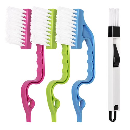LEOBRO Hand-held Groove Gap Cleaning Tools Door Window Track Cleaning Brushes Air Conditioning Shutter Cleaning Brushes Pack of 4