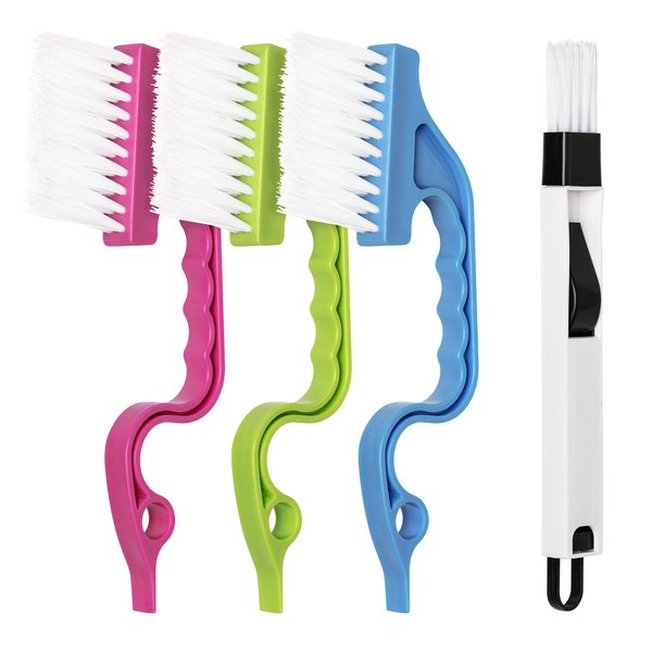 LEOBRO Hand-held Groove Gap Cleaning Tools Door Window Track Cleaning Brushes Air Conditioning Shutter Cleaning Brushes Pack of 4