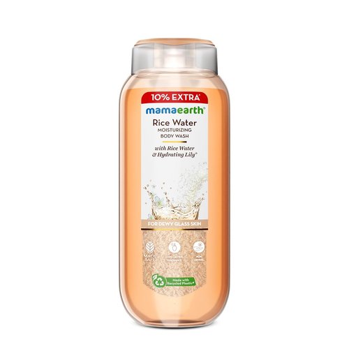 MAMAEARTH Rice Water Moisturizing Body Wash | Deeply Cleanses & Enhances Skin Tone | Hydrates & Adds Glow | Long Lasting Fragrance of Hydrating Lily | 9.30 Fl Oz/275 ml