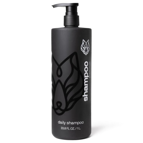 Black Wolf Everyday Cleansing Hair Shampoo for Men, 1 Liter - Thick, Rich Lather with Natural Charcoal Powder - Cleanses & Fights Dirty, Greasy Hair