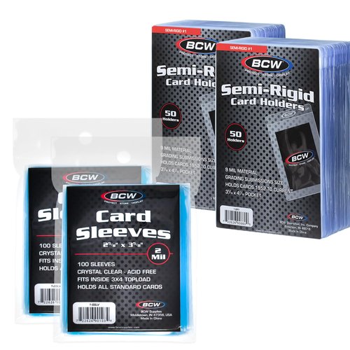 BCW 200 Card Sleeves & 100 Semi-Rigid Holders Combo Pack | Complete Protection for Trading Cards | Ideal for Grading, Safe Storage & Display | Compatible with Pokémon, Baseball, Magic & Sports Cards