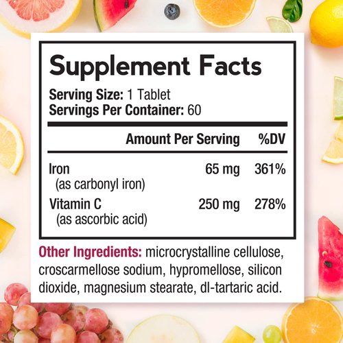 Doctor's Recipes Iron Supplement 65 mg with Vitamin C - Maximized Absorption & Stomach Friendly Iron Pills for Red Blood Cells Formation, Heart, Brain & Immunity Health - Vegan 120 Tabs (Pack of 2)
