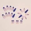 BABALAL Coffin Press on Nails Long Fake Nails Blue French Tip Heart Glue on Nails Rhinestone Ballerina Acrylic Nails for Women and Girls 24Pcs Valentines Nails Press on
