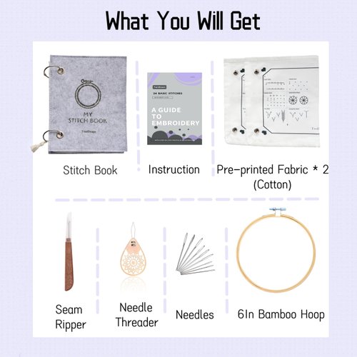 TenDawn Embroidery Kit for Beginner Adults, 24 Basic Stitches, Organized Function, All in One