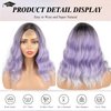 LEOSA Wavy Bob Wig Purple Ombre Wigs for Women Synthetic Ombre Lace Front Wig Short Wavy Wig Middle Part Ombre Lace Wig Bob Wavy Curly Wig Synthetic Heat Resistant Bob Wig Lace 16 INCH