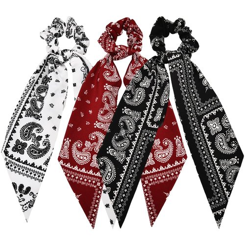3 PCS Paisley Hair Scarf Scrunchies with Ribbon Tails for Women Girls Hair Bows Scrunchy Hair Sca...