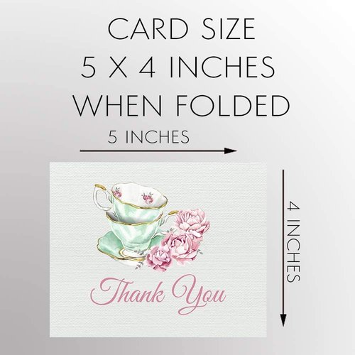 The Invite Lady Bridal Tea Party Thank You Cards Bridal Shower Folding Notes Thanks Wedding Party Pink Mint Blush Elegant Chic Vintage Tea Cups Victorian (50 count)