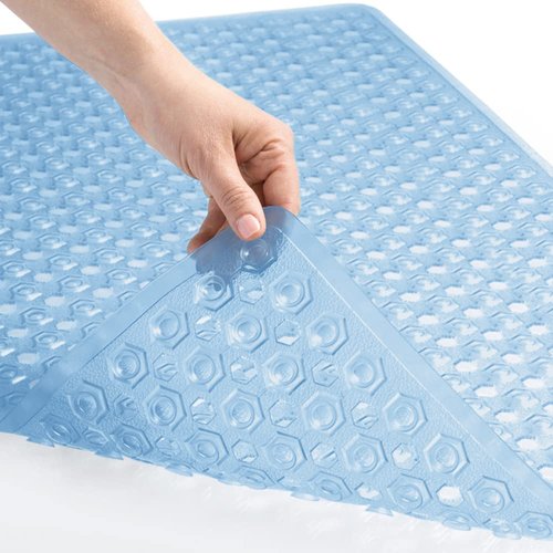 Gorilla Grip Patented Shower and Bathtub Mat, 35x16, Long Bath Tub Floor Mats, Suction Cups and Drainage Holes Keeps Floors Clean, Machine Washable, Soft on Feet, Bathroom and Spa Accessories, Blue