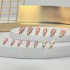Press on Nails Long Almond Love Heart Strawberry False Nails Chain of Pearls Design French Fake Nails Artificial Acrylic Nails Full Cover Glossy Reusable Coffin Nails Glue on Nails for Women 24Pcs