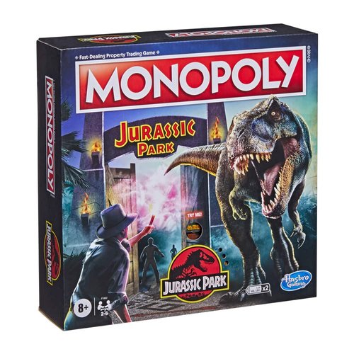 Monopoly: Jurassic Park Edition Board Game for Kids Ages 8 and Up, Includes T. Rex Token, Electronic Gate Plays SFX and Movie Theme