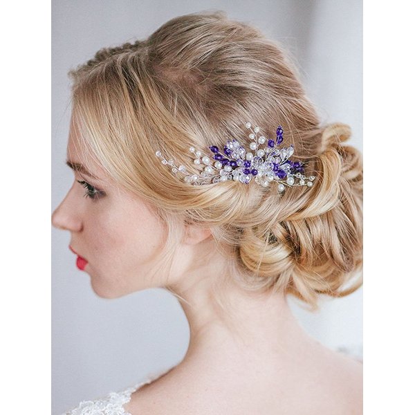 fxmimior Bridal Wedding Vintage Blue Crystal Rhinestone Vintage Hair Comb Hair Accessories Women Hair Jewelry