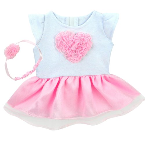 Sophia's Heart Dress with Attached Tulle Skirt and Headband Outfit for 15'' Dolls, White/Pink
