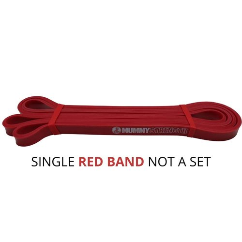 MummyStrength Resistance Bands for Men and Women. The Best Stretch Band for Pull Up Exercise and Powerlifting. Works with Any Pull Up Bar or Station. Single Band. Workout Guide Included (Red)