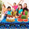 PHOGARY 3 Pack Video Game Tablecloth Blue Video Game Table Cover Geek Theme Birthday Party Decorations Supplies for Kids Player, 108 x 54 Inches