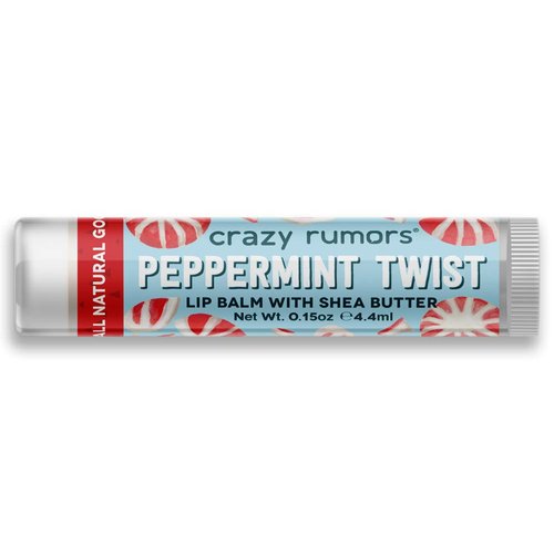 Crazy Rumors Peppermint Twist Lip Balm. 100% Natural, Vegan, Plant-Based, Made in USA (1-Pack)