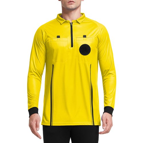 FitsT4 Sports Soccer Referee Jersey Long Sleeve Shirt Men Yellow