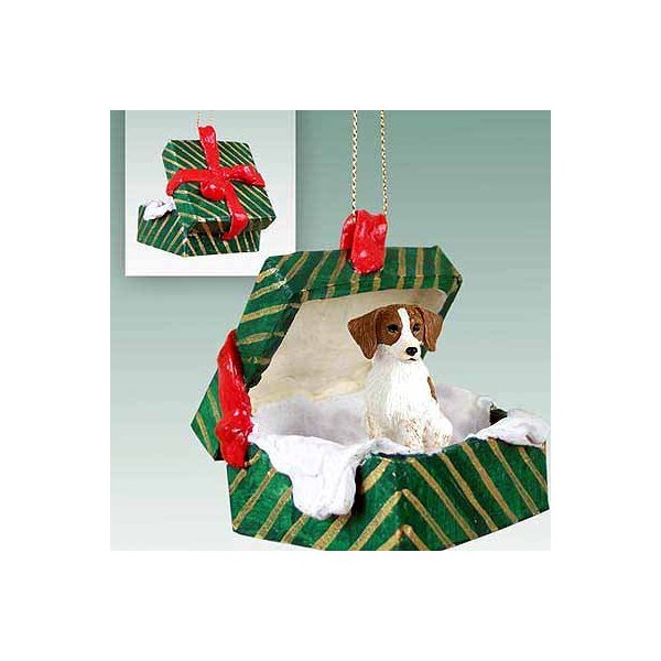 Brittany Gift Box Christmas Ornament Brown-White - Delightful!