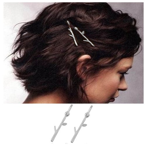 Iaceble Boho Branch Leaf Hairpin Clips Silver Leaves Hairclip Barrette Tiny Leaf Side Clip Hairpins Minimalist Metal Hair Pins Decorative Hair Accessories for Women and Girls Headdress pack of 2