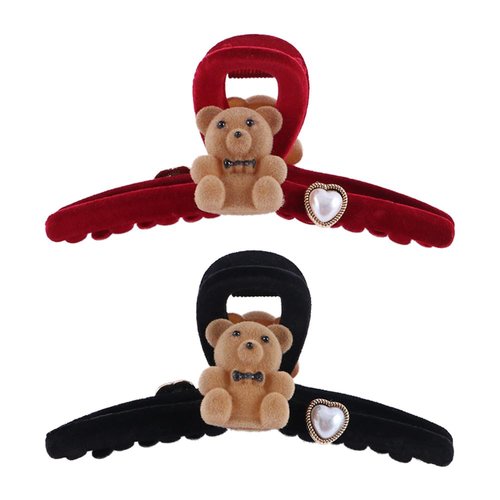 Pokinge 2 Pcs Kawaii Bear Hair Claw Clip Faux Fur Flocking Hair Crab Clip Hairpins Strong Hold Animal Hair Catch Barrette Headwear for Women Girls(Multi-colored)