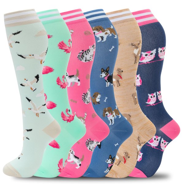 fenglaoda Compression Socks Women Men 6 Pairs, Knee High Best Support Circulation Socks for Running, Travel, Flight, Nurse