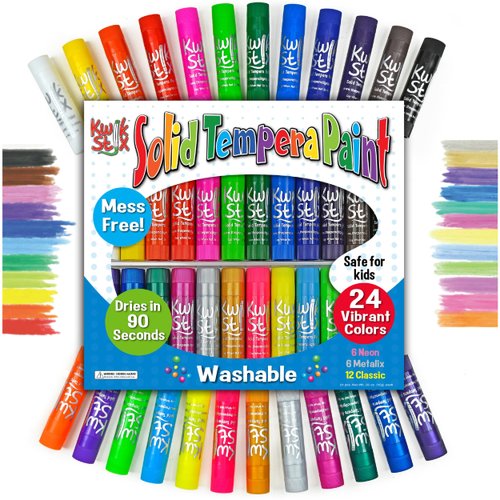 Kwik Stix Solid Tempera Paint Sticks, 24 Colors, Washable Paint Sticks for Kids, Non-Toxic, Quick Drying, Allergen Free, Paint Sticks in Classic, Metallic & Neon Colors, Paint for Kids and Toddlers