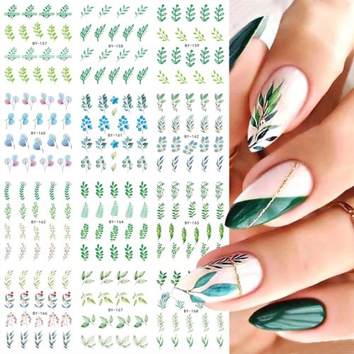MAIOUSU STORE 12 Sheets Flower Leaf Water Transfer Nail Decals Fresh Nail Stickers Blooming Flowers Floral Leaf DIY Nail Art Stickers Watermark Nail Designs Manicure Stickers Nail Art Accessories(17)