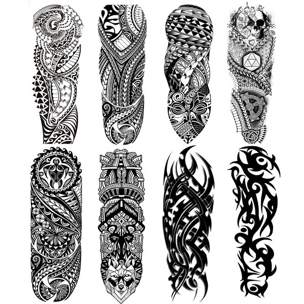 Fake Totem Sleeve Tattoos Stickers Full Arm Tribal Totem Temporary Tattoos Sleeves for Adult Kids Women Makeup, 8-Sheet