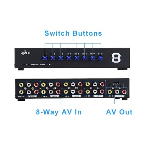 E-SDS 8-Way AV Switch RCA Switcher 8 in 1 Out Composite Video L/R Audio Selector Box for DVD STB Game Consoles CV0235