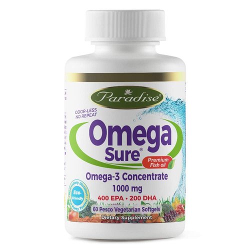 Paradise Herbs Omega-3 Concentrate, Premium Fish Oil, DHA, EPA, Vegan, Non GMO, Gluten Free, 60 C...