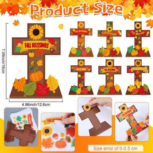 30 Sets Religious Fall Cross Craft for Kids DIY Fall Blessing Cross Craft Kit Make Your Own Christian Religious Thanksgiving Crafts for Sunday School Church Classroom Autumn Harvest Party Supplies
