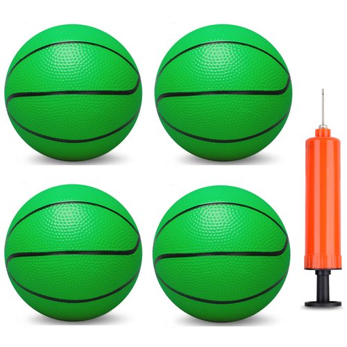 6 INCH PVC Mini Basketball for Indoor Basketball Mini Hoops, Soft 6" Rubber Small Repacement Basketball for Over Door Basketball Hoop Sets, Little Basketballs for Adults & Kids (4 PCS with Air Pump)