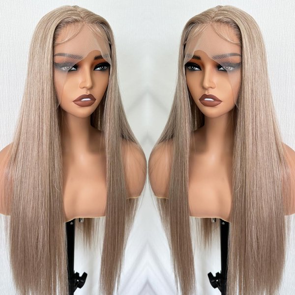 Itimay Highlight Honey Blonde Lace Front Wigs for Women Middle Part Glueless Long Straight Ombre Brown Mixed Blonde Synthetic Lace Front Wig…
