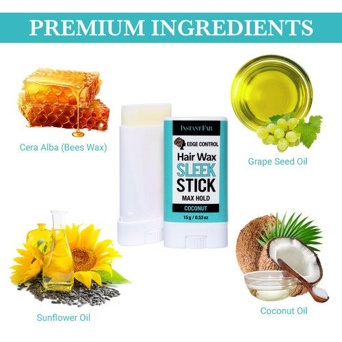 STUDIO LIMITED Instant Fab Edge Control Hair Wax Sleek Max Hold Styling Pomade, Non-greasy Coconut Scented Hair Wax (0.53oz/ 15g, 1 Pack)