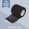 Juvale 12-Rolls Self Adhesive Bandage Wrap, Vet Tape - 2 in x 5 Yds Breathable, Elastic Cohesive Wrap Tape for Wrist, Swelling, Sports, Tattoo (Black)
