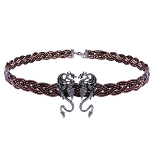 Coteeza Black Dragon circlet Headband Viking Celtic Braided Crown Adjustable Fairy Headpiece Metal Royal Vintage Tiara Cosplay Medieval Costume Hair Accessory for Women Men Renaissance